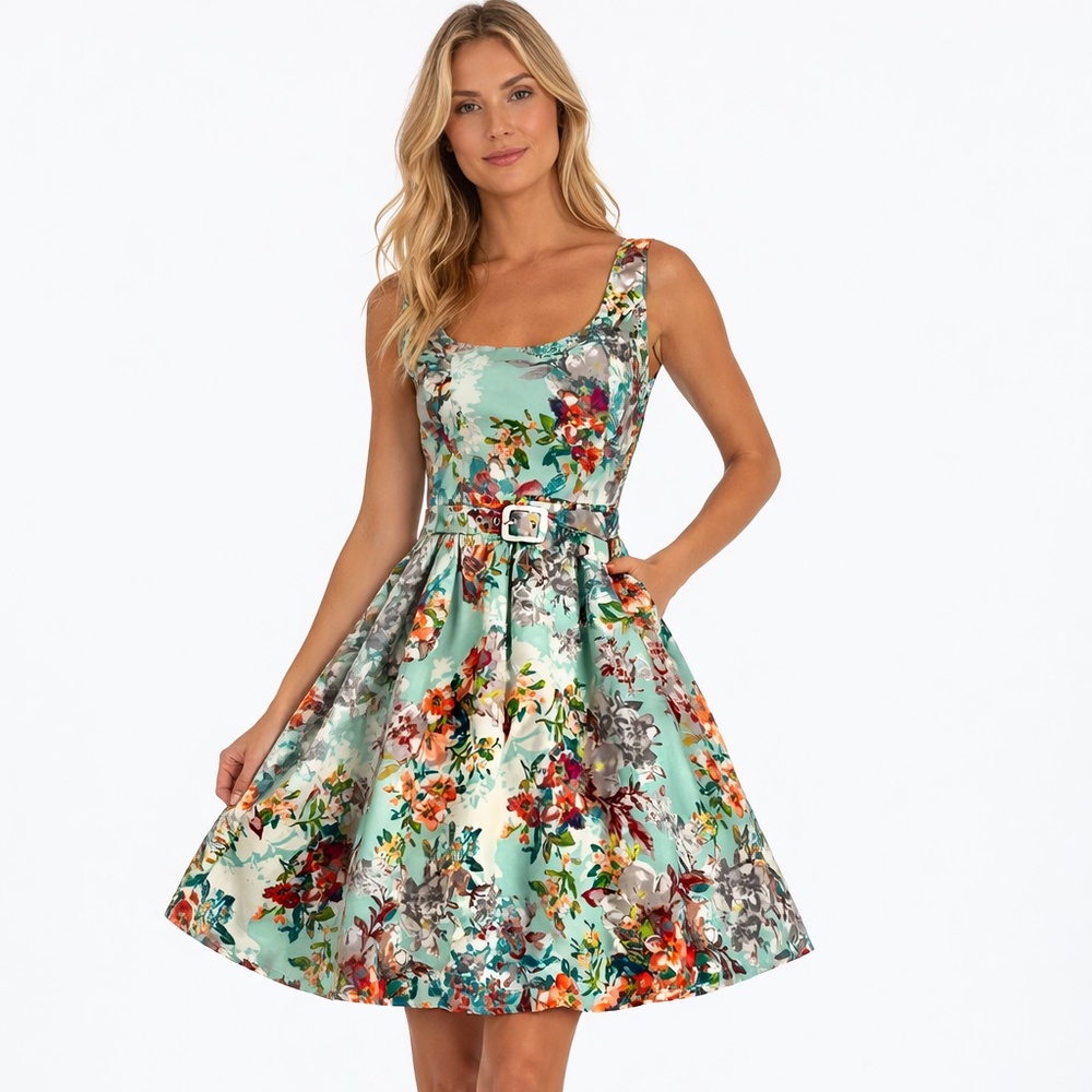 NWT Teeze Me Juniors Lace Back Sleeveless Fit&Flare Floral Dress in Mint 13/14 - Picture 14 of 16